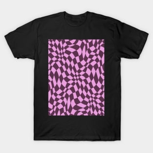 Dark Purple and Pink Distorted Warped Checkerboard Pattern II T-Shirt